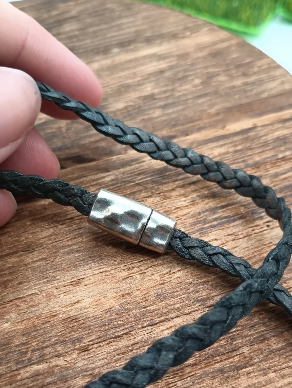 Braided Leather Necklace in /Brown Gray N411